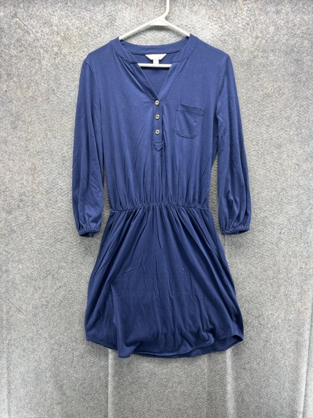 Lilly Pulitzer Shirt Dress Womens XS Blue Henley 3/4 Sleeve Jersey Elastic Short